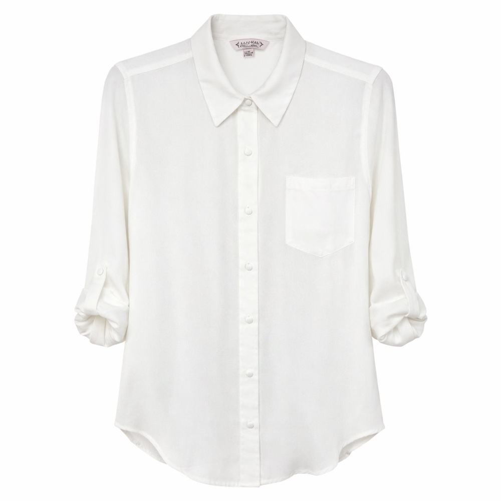 Nanette Lepore Cream Semi-Sheer Button Front Blouse Size Small Roll Tab Sleeve